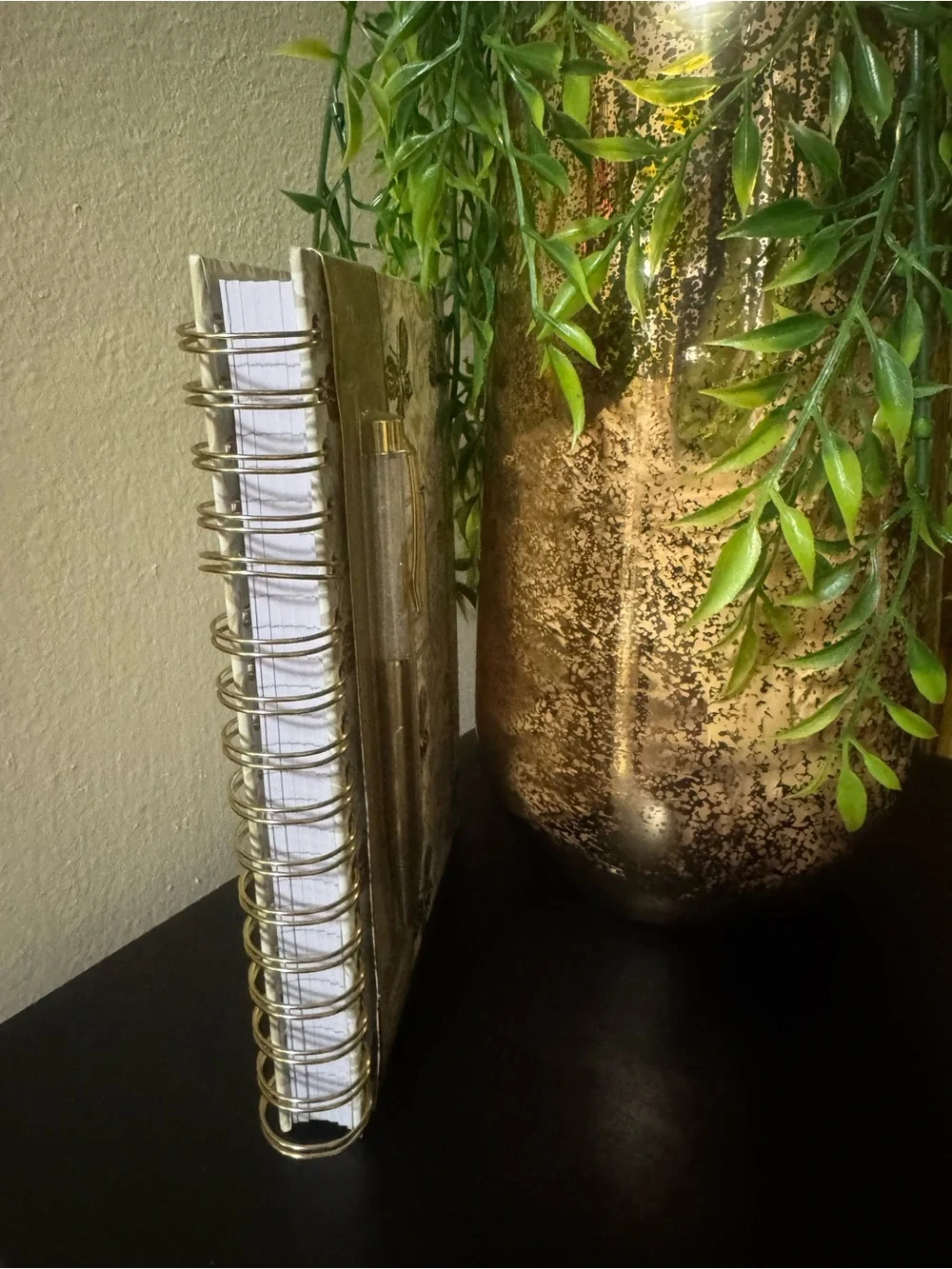 Gold Floral Spiral Journal with Pen - White & Gold